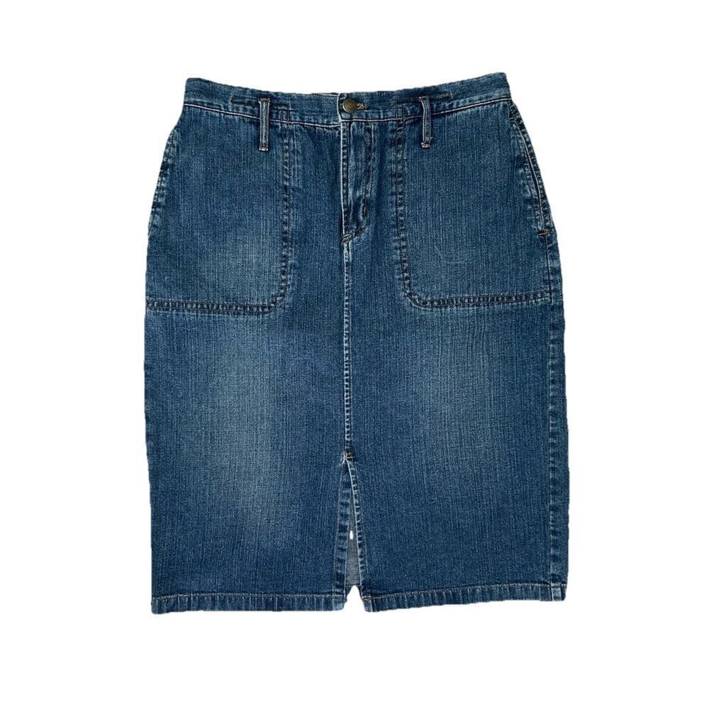 Vintage Ralph Lauren Skirt Women's Size 4 Denim Blue Jean Skirt Slit